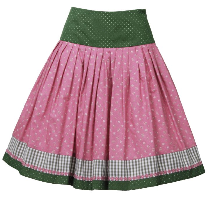 Kurzer Trachtenrock im Petticoat Stil, grün-rosè