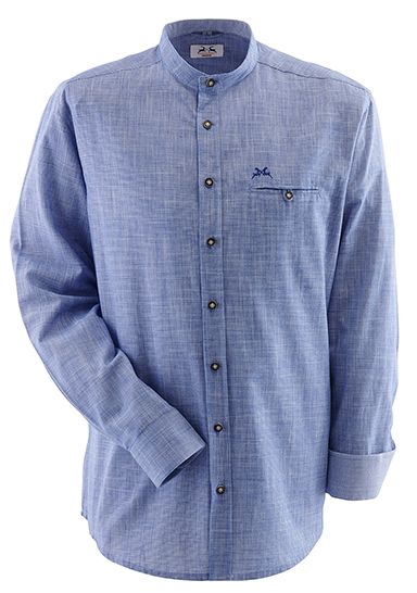 Blaues Stehkragen-Trachtenhemd, slimfit